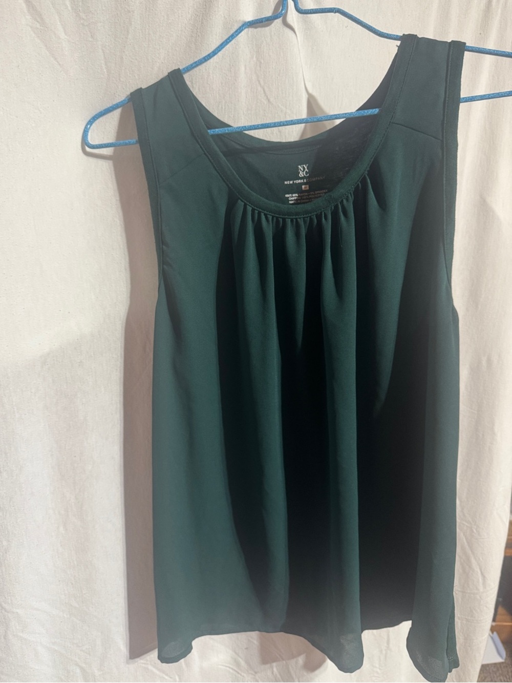 New York & Company Dark Green Pleated Scoop Neck Tank Top